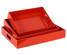 Urban Trends Holz Serviertablett rechteckig mit Ausschnitt Griffe Set von DREI Finish, rot orange