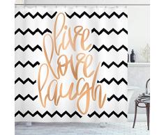 Live Laugh Love Decor Vorhang für die Dusche von ambesonne, Motivational Kalligraphie-Kunst mit ZigZags Chevron Streifen, Stoff Badezimmer Decor Set mit Haken, schwarz weiß Pfirsich, Textil, Multi 1, 69W x 75L