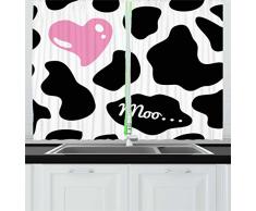 Ambesonne Küchengardine, Kuhmuster, Camouflage-Versteckmuster, Schwarz und Weiß mit rosa Herz-Moo, Fenstervorhänge, 2 Paneel-Set für Küche, Café, Deko, 139,7 x 99,1 cm, Pink/Schwarz/Weiß