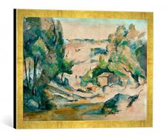 Gerahmtes Bild von Paul Cézanne Paysage en Provence, Kunstdruck im hochwertigen handgefertigten Bilder-Rahmen, 60x40 cm, Gold Raya
