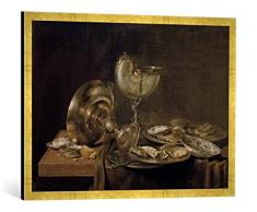 Gerahmtes Bild von Willem Claesz. Heda Stilleben mit Nautiluspokal, Kunstdruck im hochwertigen handgefertigten Bilder-Rahmen, 80x60 cm, Gold Raya