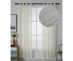 HCILY Vorhang, 2 Paneele mit Streifen, Weiß, Voile, Fensterbehandlung, Gardinenstange für Schlafzimmer und Wohnzimmer W52 x L63 beige