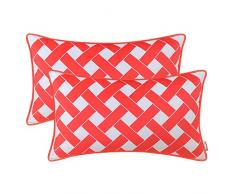 Brawarm 2 x gemütliche Samt-Kissenbezüge für Sofa, Couch Bett, gewebte Seile Design, superweicher Fleece-Kissenbezug mit Paspelierung, beidseitig dekorativ Traditionell 18 X18 Inches - 2 Pcs living coral