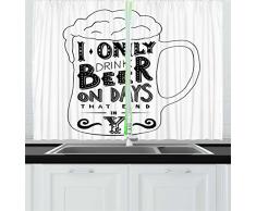 Ambesonne Küchengardine, Vintage-Design, Tasse und Foamy Beer Hipster Kalligraphischer Retro-Art-Scherz, Fenstervorhänge, 2 Paneel-Set für Küche, Café, Dekor, 139,7 x 99,1 cm, Schwarz und Weiß
