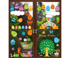 VEYLIN 8 Blatt 200 Stück Bunte Oster-Fensteraufkleber, dekorative Eier Dinosaurier Baum Fenster statische Aufkleber für Ostern Fensterdekoration