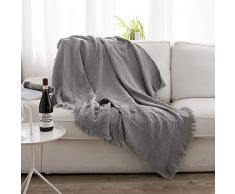 Simple&Opulence Überwurf, natürliche Faltenbaumwolle, gestrickt, gewebt mit Quasten, gemütliche Decke, Schal, Schal, Bauernhof-Dekoration grau