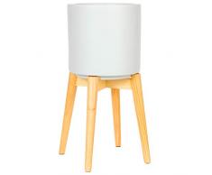 Brightech Jayce Pflanzgefäß (inklusive Topf) – Keramik & Holz Blumentopf für Innen & Außen – passend zu Mitte Jahrhundert, moderne Wohnzimmer – Container Box für Garten Terrasse Veranda Rasen – Naturholz