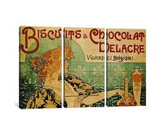 iCanvasART 3 Stück Delacre Gebäck und Schokolade Vintage Poster Leinwand Kunstdruck von privaten Livemont, 1,5 x 60 x 102 cm