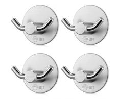 QJUZ Klebehaken, Handtuchhaken mit SUS304 für Badezimmer, Küche, Büro, ideal für Bademäntel, Handtücher, Kleidung, Taschen, Schlüssel, Küchenutensilien Englisch Round Double Prong Adhesive Hooks-4packs
