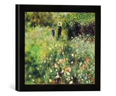 Gerahmtes Bild von Auguste Renoir Frau mit Sonnenschirm in einem Garten, Kunstdruck im hochwertigen handgefertigten Bilder-Rahmen, 30x30 cm, Schwarz matt