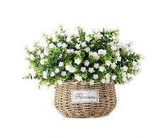 Kimuras Cabin Künstliche Eukalyptussträucher Pflanzen, 5 Stück künstliche Pflanzen Blumenstrauß Blumen-Dekoration für Zuhause, Garten, Hochzeit, Party, Outdoor-Dekoration weiß