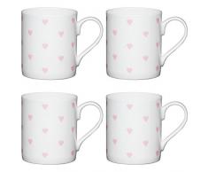 KitchenCraft Kleine Becher aus feinem Porzellan, bedruckt, 250 ml, Weiß/Pink, 4 Stück, Keramik, weiß/rosa, 250 ml, Set of 4