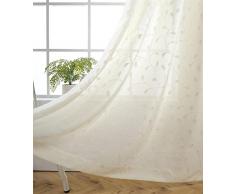 Miuco Vorhänge mit Blumenmuster, bestickt, halbtransparent, Leinen, Ösenvorhänge für Wohnzimmer, Textil, weiß, 52x84Inch