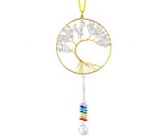 mookaitedecor Crystal Tree of Life Sonnenfänger mit Kristallkugel Prisma, Wanddekoration für Fenster und Zuhause farblos