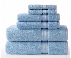 Cotton Craft Handtuch-Set, sehr weich, 6-teilig, luxuriös, 100 % ringgesponnene Baumwolle, schwer & saugfähig, Viskose-Rand, 2 übergroße Badetücher 30 x 54, 2 Handtücher 16 x 28, 2 Waschlappen 30 x 12 cm hellblau