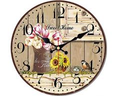 MEISTAR 15,2 cm Sunflower Wanduhr, Silent Bedrucktes Holz Uhr für Küche Dekor 16 inch Flower,Bird