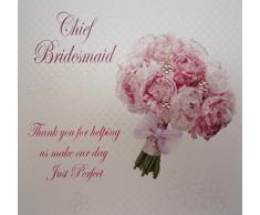 WHITE COTTON CARDS Chief Bridesmaid Thank You for Helping Us Make Our Day so Perfect, handgefertigt, mit Blumenstrauß, Weiß