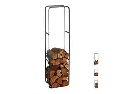 Relaxdays Kaminholzregal, Holzscheite Stapelhilfe, aus Stahl, innen und außen, Brennholzregal, HxB 150x40 cm, anthrazit