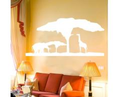 INDIGOS WG30555 Wandtattoo w555 Afrika / Steppe, Elefant Giraffe Wandaufkleber 120 x 66 cm, weiß