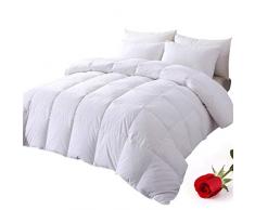 DOWNCOOL Daunendecke aus 100% Baumwolle, gesteppt, mit Eckspannern, Füllung aus Gänsedaunen, leicht und mittelwärmend, für alle Jahreszeiten Queen weiß