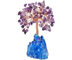 SUNYIK Trommelstein Edelstein Geld Baum Bonsai Fengshui Lucky Heilung Dekoration Amethyst Tree Wrapped on Royal Blue Titanium Coated Base(2.3)