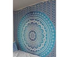 Neue veröffentlicht beliebten Kunsthandwerk Ombre Stickset mit Hand Arbeit Malerei indischen Mandala Wand Kunst Hippie Wandteppichen Bohemian Tagesdecke 213,4 x 228,6 cm, baumwolle, blau, Volle Größe