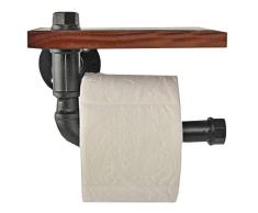 Home-X Industrie-Eisen-Rohr-Toilettenpapierhalter mit schwimmendem Holzregal, Organisation, Bauernhaus oder Boho-Badezimmer-Dekor