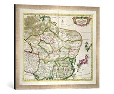 Gerahmtes Bild von Unbekannt Map of Mongolia Showing Part of Russia, Japan and China, c.1680, by Frederick de Wit, Kunstdruck im hochwertigen handgefertigten Bilder-Rahmen, 70x50 cm, Silber Raya