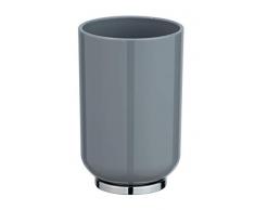 WENKO Zahnputzbecher Posa Zahnbürstenhalter für Zahnbürste und Zahnpasta, Kunststoff, Grau/Chrom, 7 x 11 x 7 cm