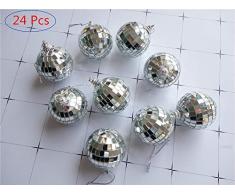 Kuanfine 5,1 cm Spiegelkugeln Discokugel Ornamente für Weihnachtsbaum Hochzeit Geburtstag Party Gastgeschenk 24Pcs silberfarben