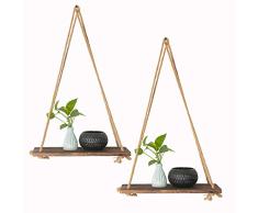 YOURJOY Holzregal, Wandregal, Schaukelregal, Juteseil Set of 2