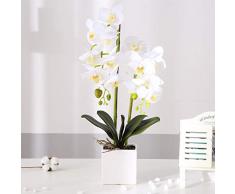 KINBEDY Kunstpflanze Bonsai-Seide Orchideen Phalaenopsis mit Vase für Zuhause, Büro, Dekoration, Party, Hochzeit weiß