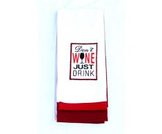 Dei die Vineyard Baumwolle bestickt Wein Handtuch Set von 3, weiß / rot, Einheitsgröße