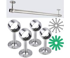 Yotako Gardinenstangen-Deckenhalterung, 4 Stück Edelstahl Duschschrank-Stangenhalter Rohr Kleiderstangenhalter Flansch Sockel 25 mm, 32 mm Durchmesser Schrank Hebelstütze mit Schrauben
