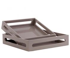 Urban Trends # 32343 Holz Finish, Quadratische Serviertablett mit Ausschnitt Griffen Set von Zwei Beschichtete Licht Taupe