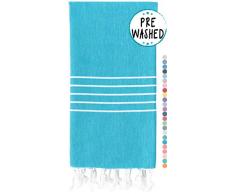 wetcat gewaschen Super Soft Türkisches Handtuch, 100% Baumwolle – Strand Decke, Pestemal Peshtemal,, Fouta, Überwurf – Für Bad, Strand, Pool, Picknick, Yoga, Fitnessraum, Wellness, Reisen – 94 x 177,8 cm – Katze türkis