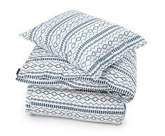 Lexington 16 Set 1-Bettdecke und 2 Kissenbezüge, Satin Maco-Baumwolle, Weiß und Blau, Doppelbett, 220 x 240 x 0,2 cm, 3 Stück