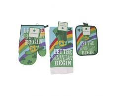 BBHome Saibt Patricks Day Küchenhandtuch-Set, 3-teilig, 1 Küchentuch, 1 Ofenhandschuh und 1 Topflappen, 100% Baumwolle Lassen Sie die Shenanigans beginnen