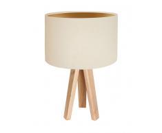 Tischleuchte Tischlampe Jalua T Velours creme & gold mit Dreibein aus Holz H: 47cm 10754