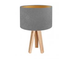Tischleuchte Tischlampe Jalua T Velours grey & gold mit Dreibein aus Holz H: 47cm 10753