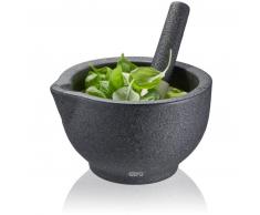 GEFU GRINO Mörser mit Stößel - schwarz-weiß - Ø 13,5 - 14,4x13,7x8,5 cm