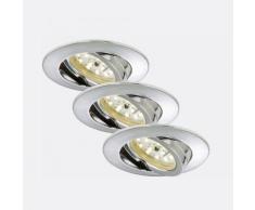 Briloner Attach 3er Set LED Einbauleuchten rund, schwenkbar Ø 8,2 H: 2,8 cm, chrom 7209-038, EEK: A+. Diese Leuchte enthält eingebaute LED-Lampen. A++ (LED), A+ (LED), A (LED). Die Lampen können in der Leuchte nicht ausgetauscht werden.