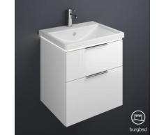 Burgbad Eqio Waschtisch mit Waschtischunterschrank mit LED-Beleuchtung, B: 63 H: 66,5 T: 49 cm, mit 2 Auszügen Front weiß hochglanz / Korpus weiß glanz, Griff chrom SEZA063F2009C0001G0146, EEK: A++. Dieser Schrank enthält eingebaute LED-Lampen. A++...