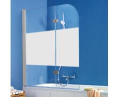 HSK Exklusiv Badewannenaufsatz 2-teilig, B: 114 H: 140 cm, Anschlag links Echtglas, mittig mattiert / Alu Silber-matt 406114-01-100#Li