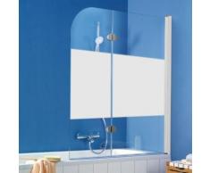 HSK Exklusiv Badewannenaufsatz 2-teilig, B: 114 H: 140 cm, Anschlag rechts Echtglas, mittig mattiert / weiss 406114-04-100#Re