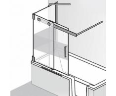 HSK K2P Badewannenaufsatz Gleittür,2-teilig + Seitenwand B: 94 H: 150 T: 75cm, Seitenwand L ESG mittig mattiert, Edelglas / chrom 2186090-41-100#EdLi