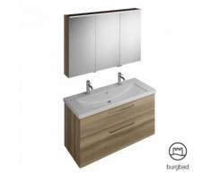 Burgbad Eqio Badmöbel-Set 4, Waschtisch mit Waschtischunterschrank, Spiegelschrank Version rechts Front frassino cappuccino dekor / Korpus frassino cappuccino dekor, Stangengriff chrom SFAO123RF3437C0001P95, EEK: A++