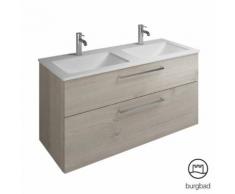 Burgbad Eqio Doppel-Waschtisch mit Waschtischunterschrank B: 122 H: 61,6 T: 49 cm, mit 2 Auszügen Front eiche flanell dekor / Korpus eiche flanell dekor, Stangengriff chrom SEYV122F2632C0001P95