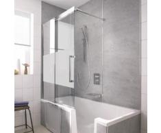 HSK K2P Badewannenaufsatz Gleittür, 2-teilig B: 94 H: 150 cm, Anschlag L ESG mittig mattiert / chrom 2185090-41-100#Li
