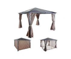 hardtop pergola hwc-c74, garten pavillon, kunststoff-dach seitenwand + moskitonetz alu ~ 3x3m